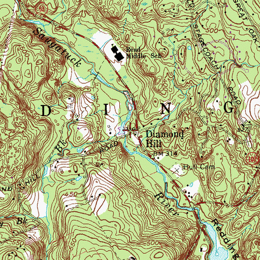 Topographic Map of Moffitts Brook, CT