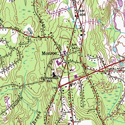 Topographic Map of Monroe Center Historic District, CT