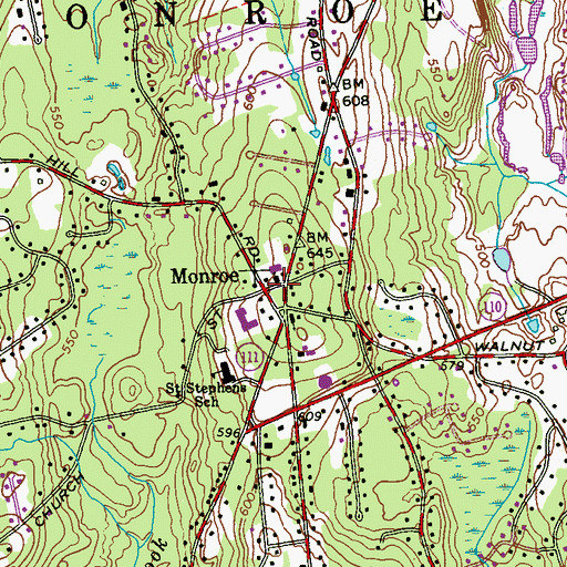 Topographic Map of Monroe Congregational Church, CT