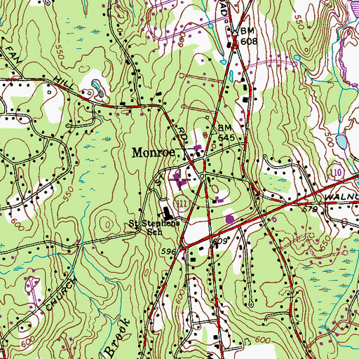 Topographic Map of Monroe Public Library, CT