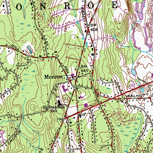 Topographic Map of Monroe Town Hall, CT