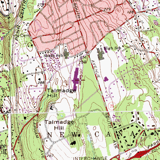 Topographic Map of New Canaan High School, CT
