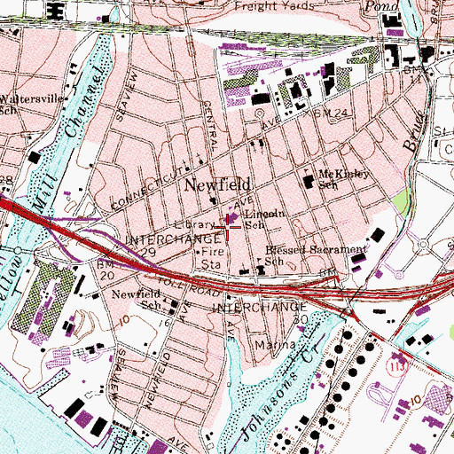 Topographic Map of Newfield Branch Bridgeport Public Library, CT