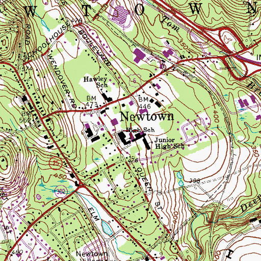 Topographic Map of Newtown High School, CT