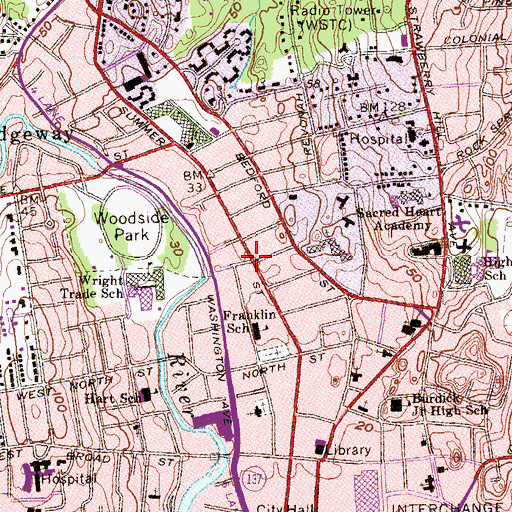 Topographic Map of Northfield, CT