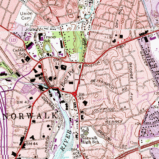 Topographic Map of Norwalk Green, CT
