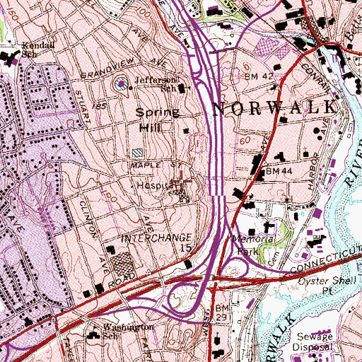 Topographic Map of Norwalk Hospital, CT