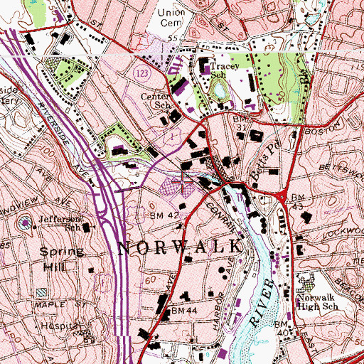 Topographic Map of Norwalk Mall Shopping Center, CT