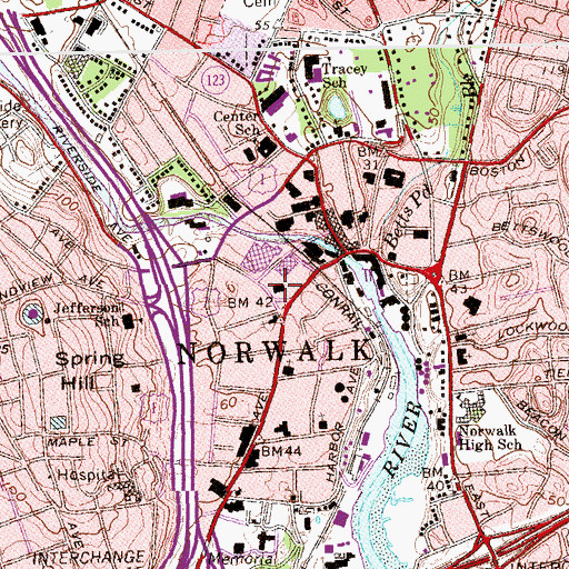 Topographic Map of Norwalk Public Library, CT