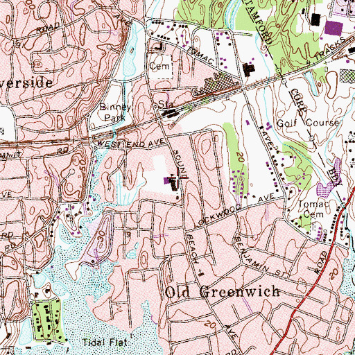 Topographic Map of Old Greenwich School, CT