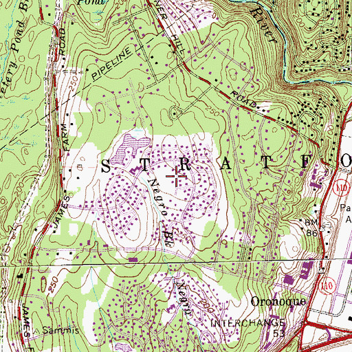 Topographic Map of Oronoque Village Country Club, CT