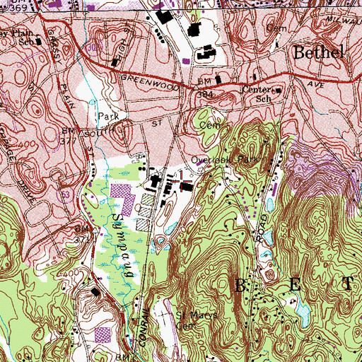Topographic Map of P T Barnum Square, CT