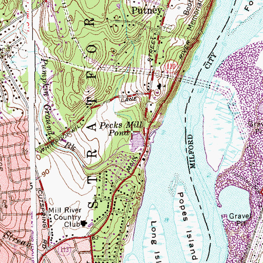 Topographic Map of Pecks Mill Pond Park, CT