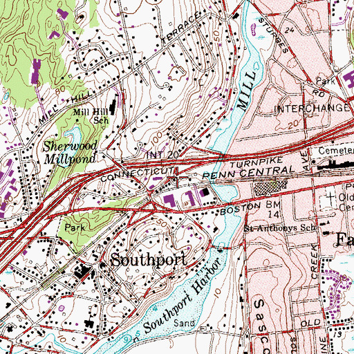 Topographic Map of Penfield Shopping Center, CT