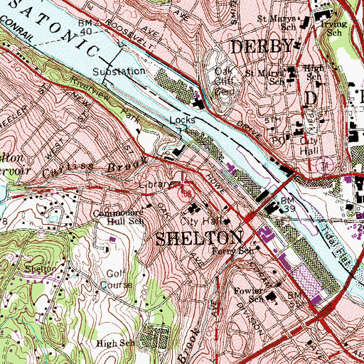 Topographic Map of Plumb Memorial Library, CT
