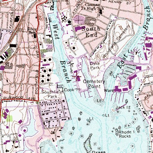 Topographic Map of Ponus Yacht Club, CT