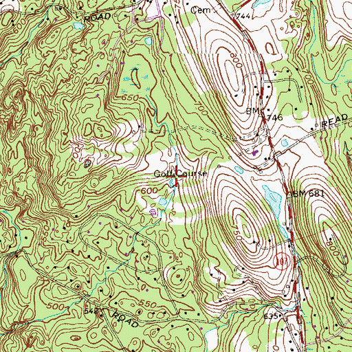 Topographic Map of Redding Country Club, CT