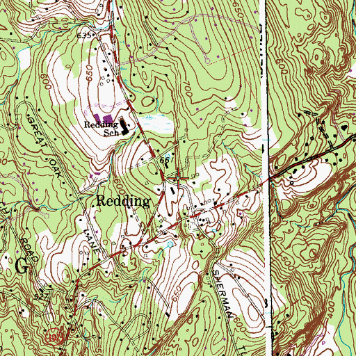 Topographic Map of Redding Center Post Office, CT