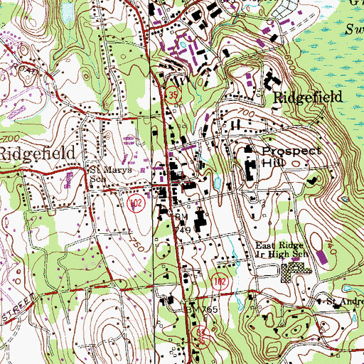 Topographic Map of Ridgefield Center Historic District, CT