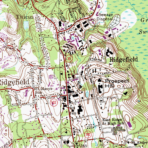 Topographic Map of Ridgefield Library and Historical Association, CT