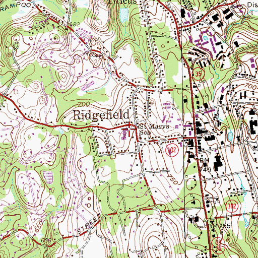 Topographic Map of Ridgefield Montessori School, CT