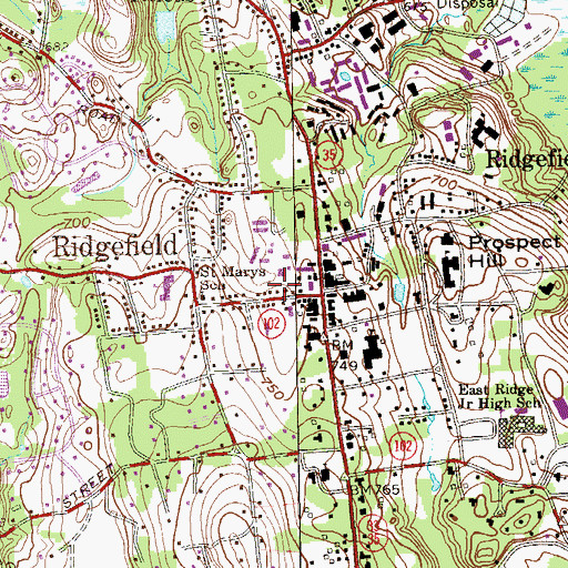 Topographic Map of Ridgefield Post Office, CT