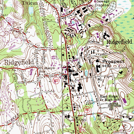 Topographic Map of Ridgefield Shopping Center, CT