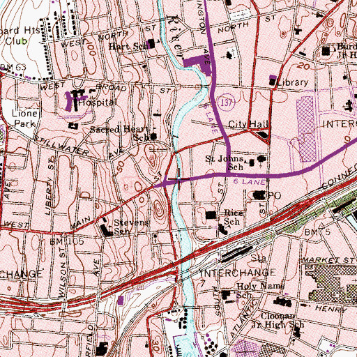 Topographic Map of Rippowan Falls, CT