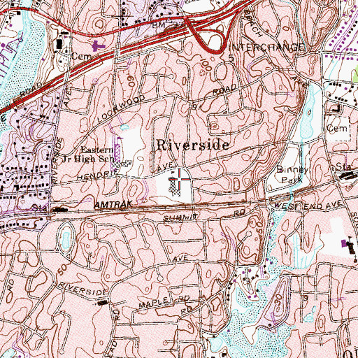 Topographic Map of Riverside School, CT
