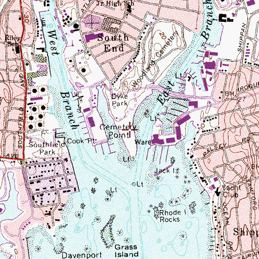 Topographic Map of Rocky Neck, CT