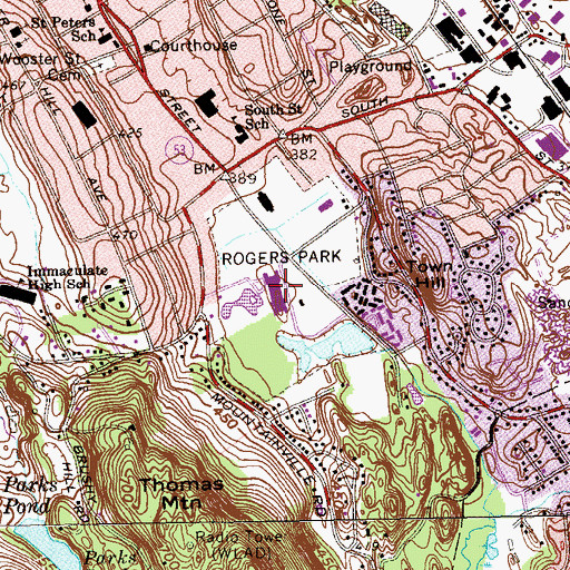 Topographic Map of Rogers Park Middle School, CT
