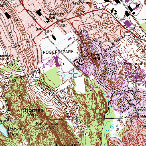 Topographic Map of Rogers Park Pond, CT