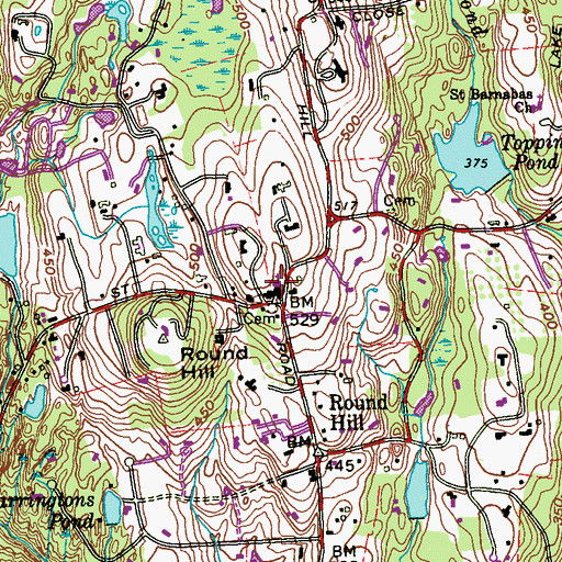 Topographic Map of Round Hill Community Church, CT