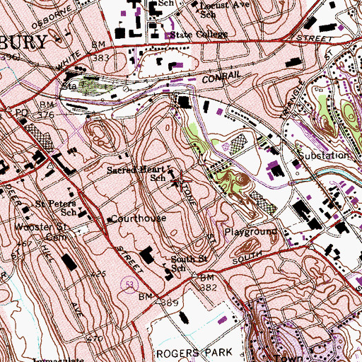 Topographic Map of Sacred Heart Church, CT