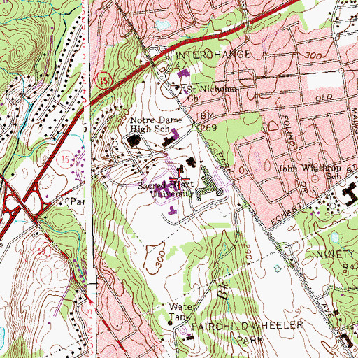 Topographic Map of Sacred Heart University Library, CT