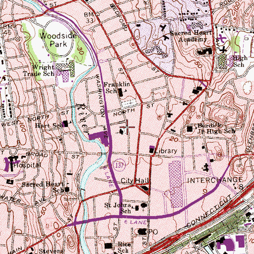 Topographic Map of Saint Andrews and Saint Johns Cemetery, CT