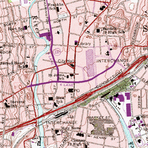 Topographic Map of Saint Johns Catholic Church, CT