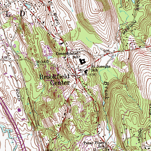 Topographic Map of Saint Josephs Brookfield Church, CT