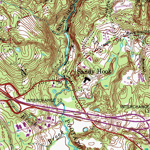 Topographic Map of Sandy Hook Post Office, CT