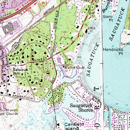 Topographic Map of Saugatuck Harbor Yacht Club, CT