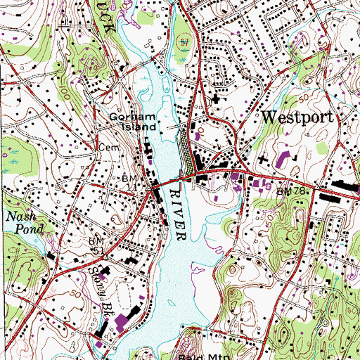 Topographic Map of Saugatuck River Bridge, CT