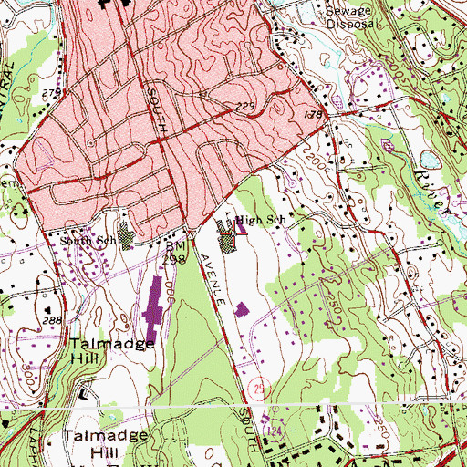 Topographic Map of Saxe Middle School, CT