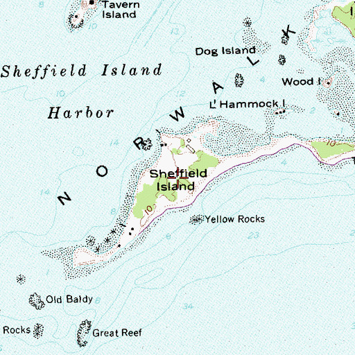 Topographic Map of Sheffield Island, CT