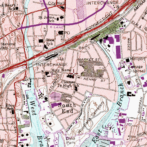 Topographic Map of South End Community Center Branch Stamford Public Library, CT