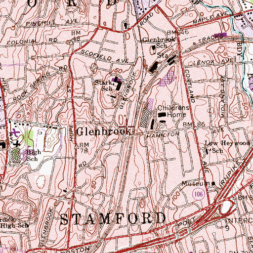 Topographic Map of Stamford Catholic Library, CT