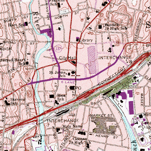 Topographic Map of Stamford Center for the Arts, CT