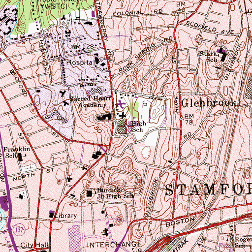 Topographic Map of Stamford High School, CT