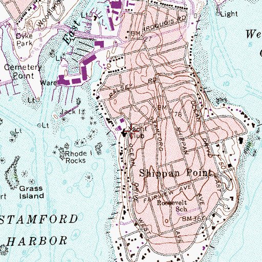Topographic Map of Stamford Yacht Club, CT