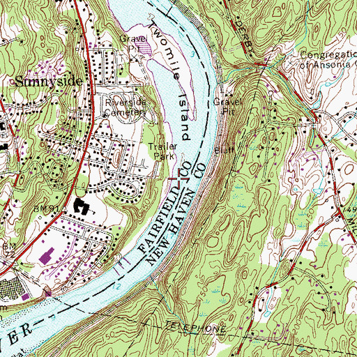 Topographic Map of Sunnyside Boat Ramp, CT