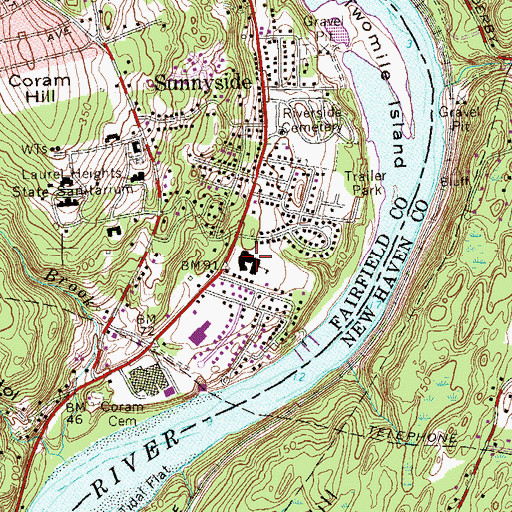 Topographic Map of Sunnyside Elementary School, CT